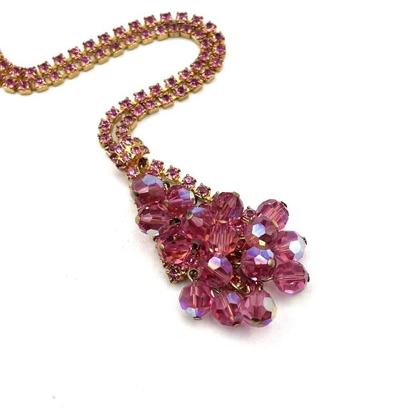 Juliana Delizza Elster Necklace Pink Cha Cha Rhinestone Crystal Cluster Necklace - Picture 5 of 9
